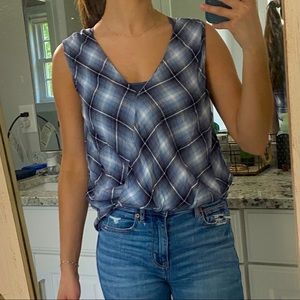 Mustard Seed High Low Sleeveless Plaid Blouse